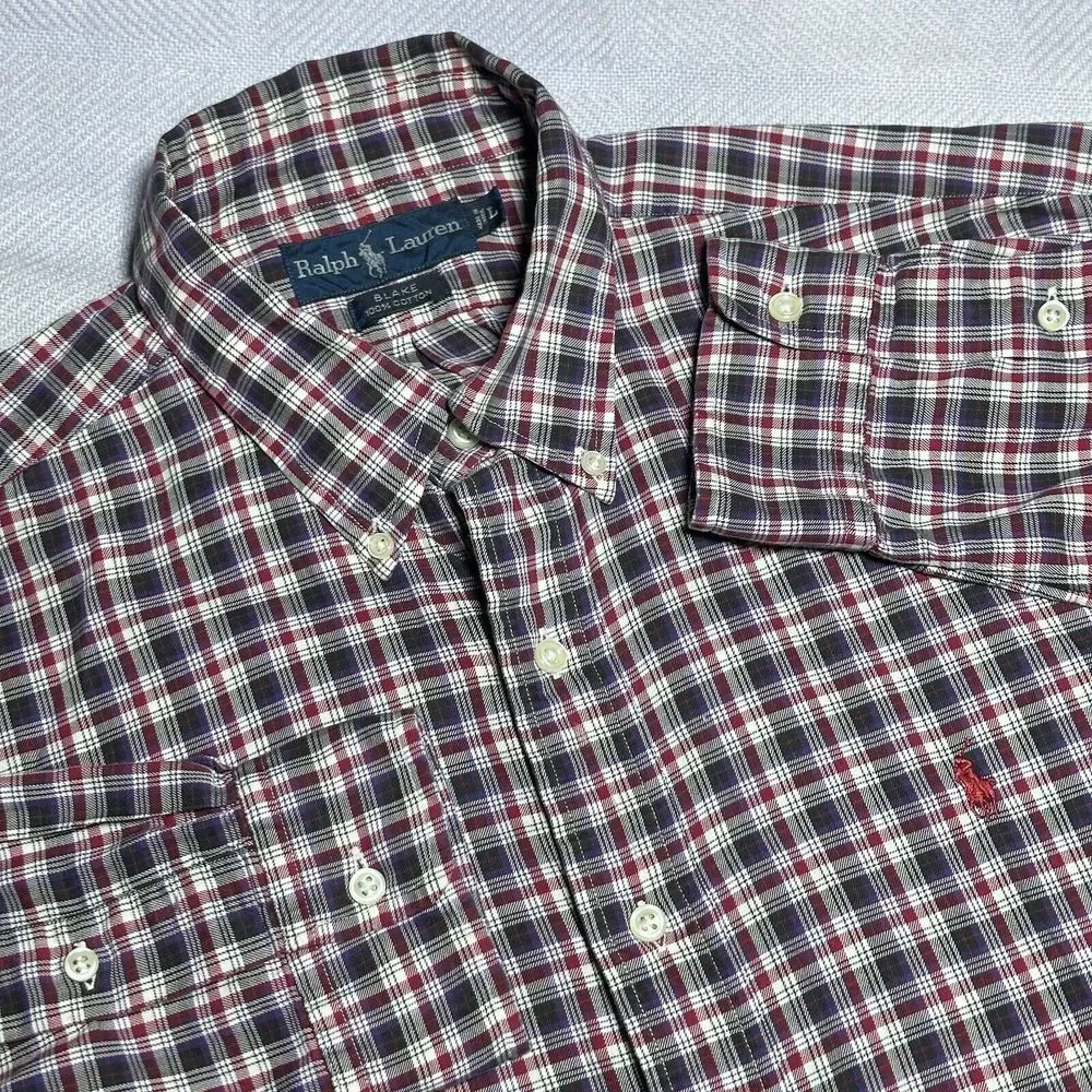 Ralph Lauren Red Plaid Button Down‎ Blake Cotton Shirt Men's Size Large